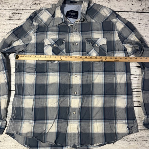 American Eagle Outfitters Men XL Gray Plaid Pearl Snap Western Shirt Vintage Fit - Picture 6 of 7